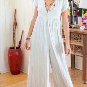 Natural Life Avery Wide Leg Jumpsuit beige linen Size L/XL NWT